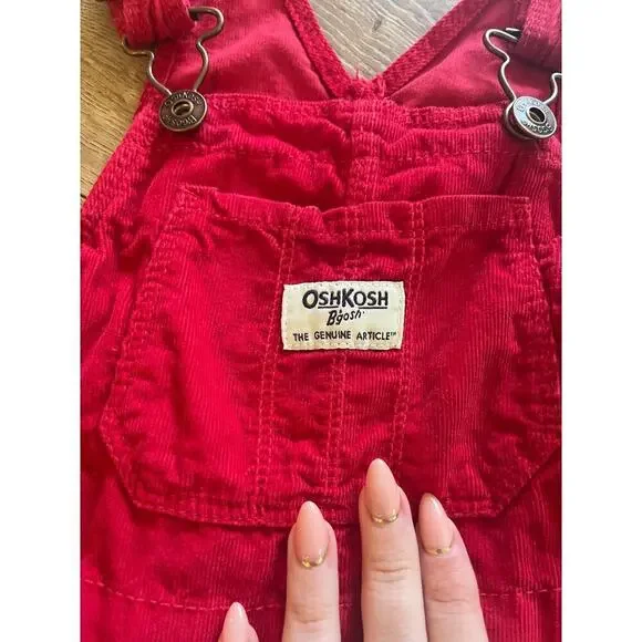 Vintage Girls Babies Red Corduroy Oshkosh Overall Skirt Size 5T Red​​​​ - Picture 2 of 6